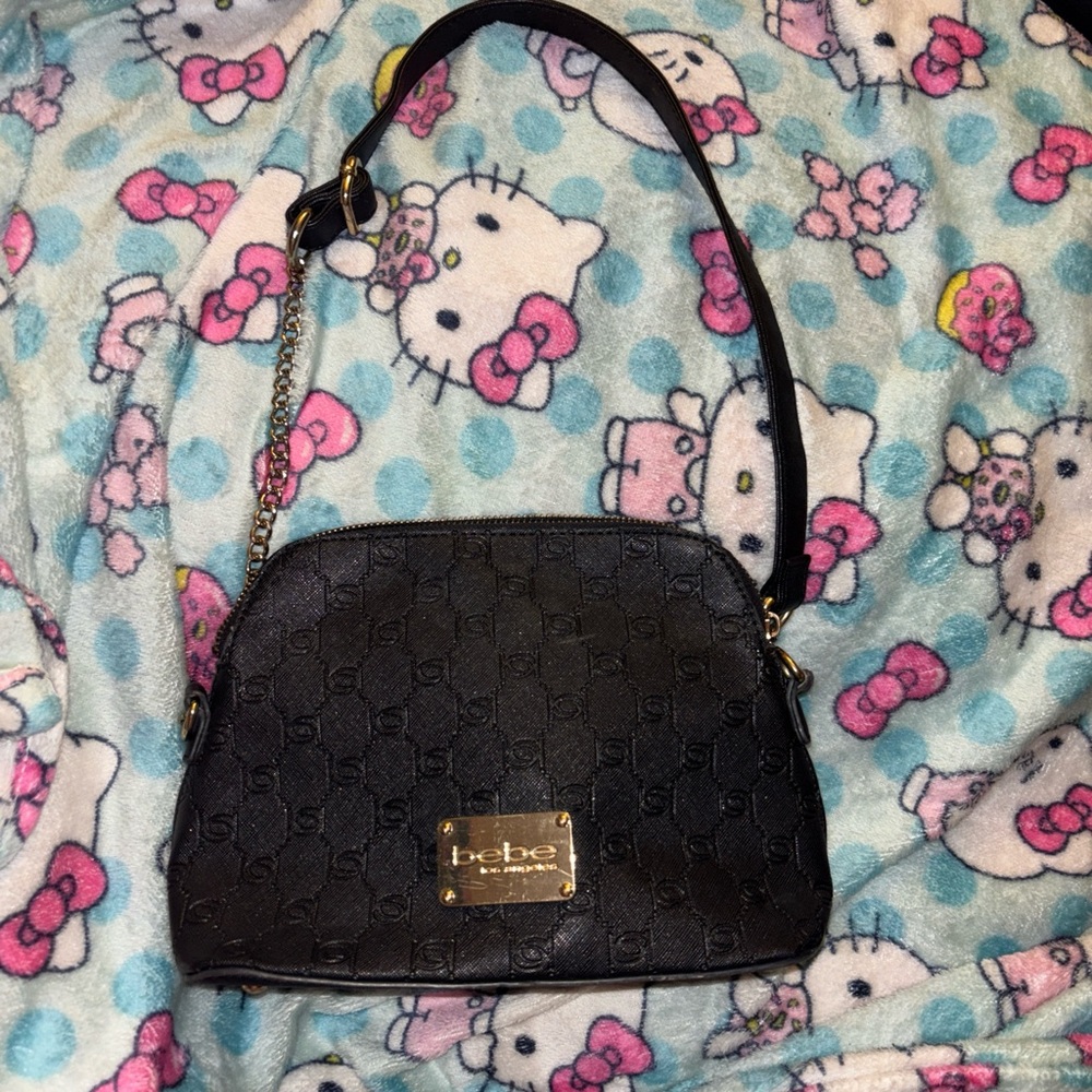 Bebe Black Crossbody Bag with Gold Accents